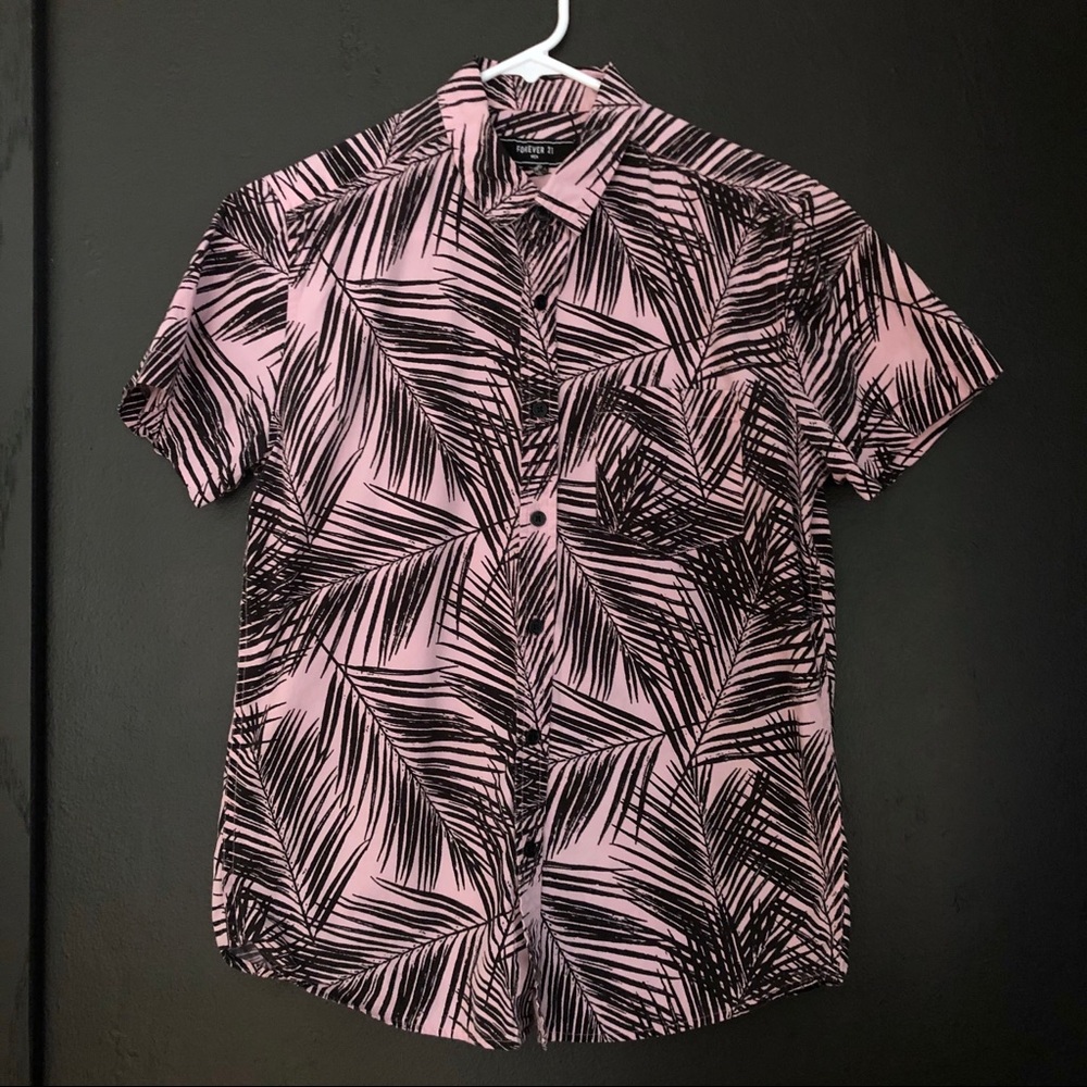 F21 Palm Print Button Down Shirt